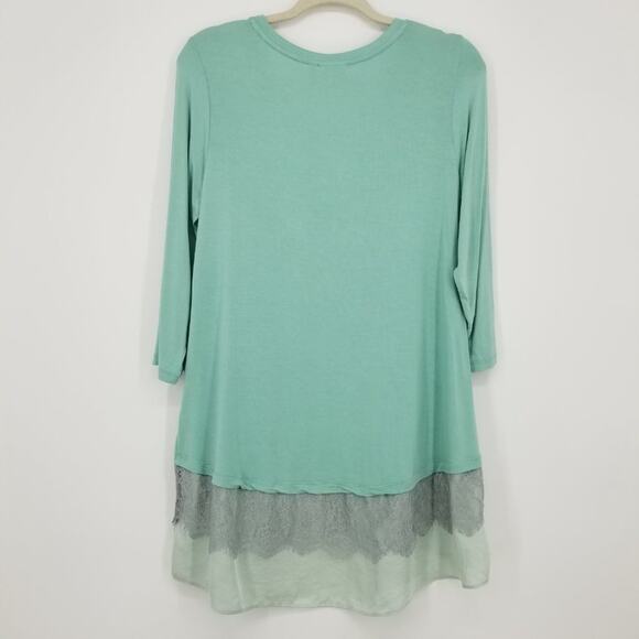 3/$25 Logo by Lori Goldstein Lace Satin Trim High Low Tunic Top MP Seafoam Green - Picture 2 of 11